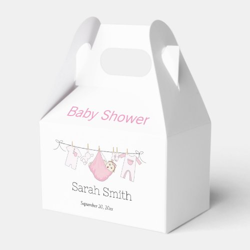 Simple Cute Pink Girl Clothesline Baby Shower   Favor Boxes