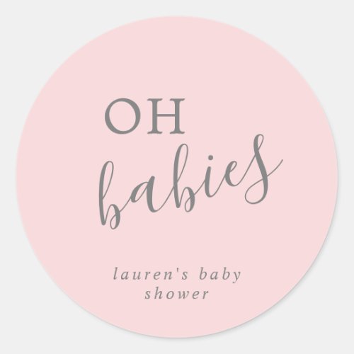 Simple Cute Pink Girl Twins Baby Shower Classic Round Sticker