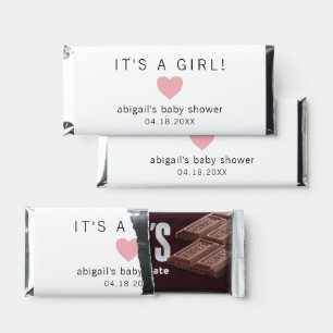 Simple Cute Pink Heart Its a Girl Baby Shower Hershey Bar Favors