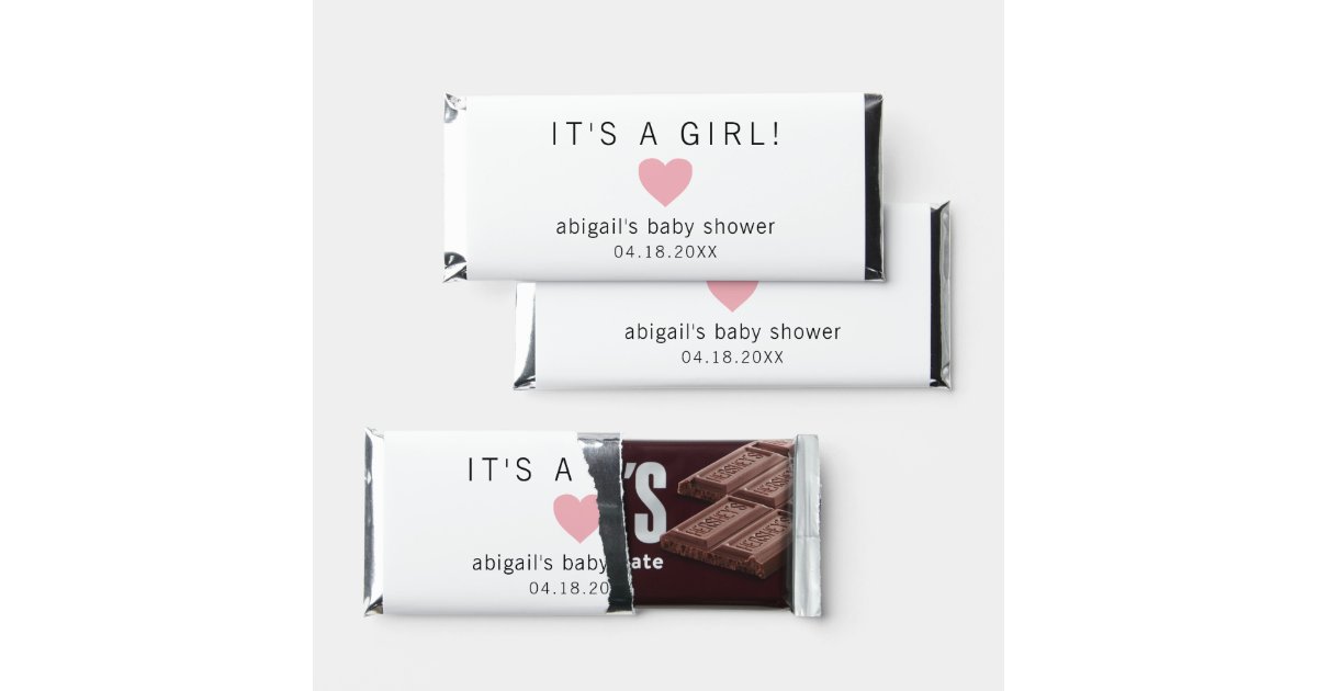 Simple Cute Pink Heart Its a Girl Baby Shower Hershey Bar Favors | Zazzle