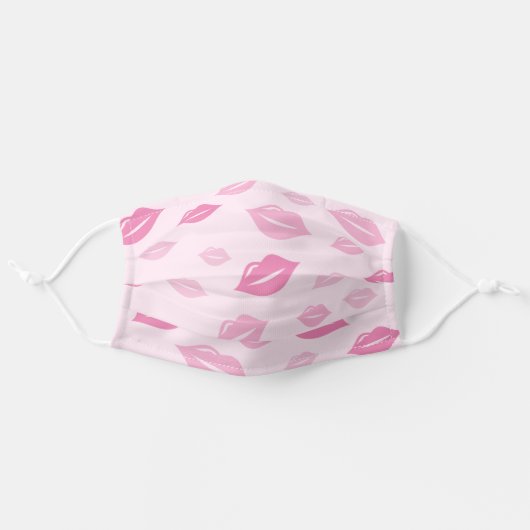 Simple Cute Pink Lips KIsses Pattern Adult Cloth Face Mask (Front, Unfolded)