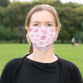 Simple Cute Pink Lips KIsses Pattern Adult Cloth Face Mask (Outside)