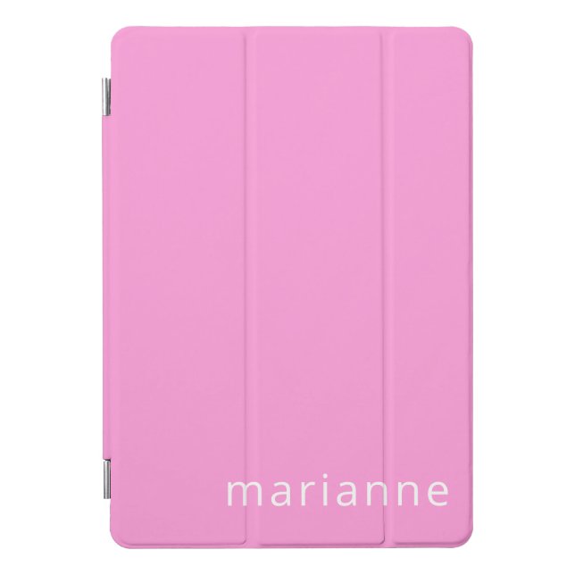 Simple Cute Pink Solid Color Personalized Name iPad Pro Cover (Front)