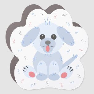 Simple Cute Puppy Dog Pink Pastel Grey Cartoon Car Magnet