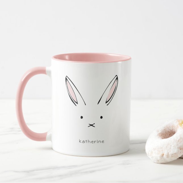 Simple Cute Rabbit Girly Personalized Mug (With Donut)