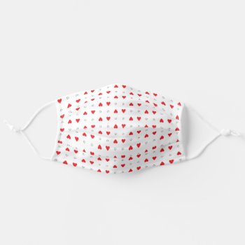 Simple Cute Red And Black Heart Pattern White Adult Cloth Face Mask by InTrendPatterns at Zazzle