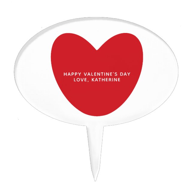 Simple cute red heart custom Valentine's Day Cake Topper (Front)