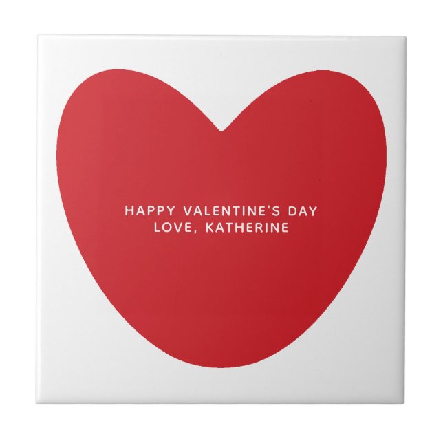 Simple cute red heart custom Valentine's Day Ceramic Tile (Front)