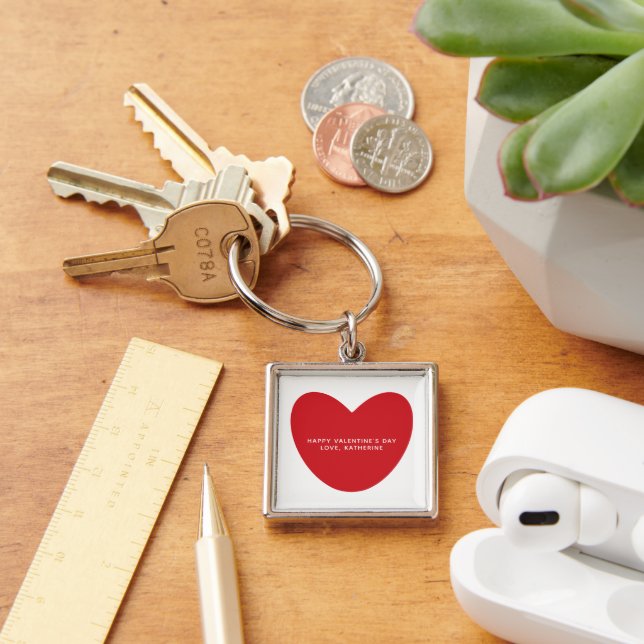 Simple cute red heart custom Valentine's Day Keychain (Desk)