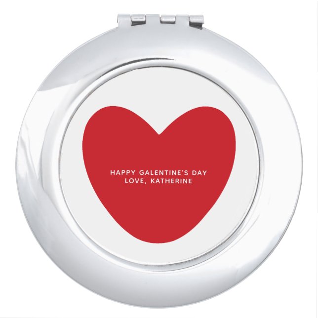 Simple cute red heart personalized Galentine's Day Compact Mirror (Front)