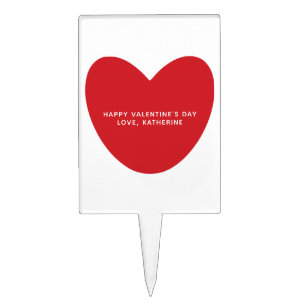 Simple cute red heart personalized Valentine's Day Cake Topper