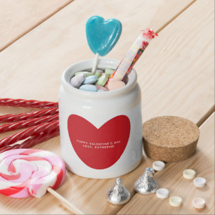 Simple cute red heart personalized Valentine's Day Candy Jar