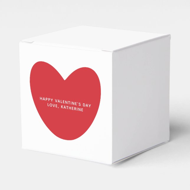 Simple cute red heart personalized Valentine's Day Favor Boxes (Front Side)