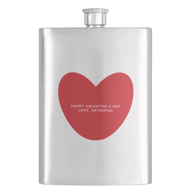 Simple cute red heart personalized Valentine's Day Flask (Front)