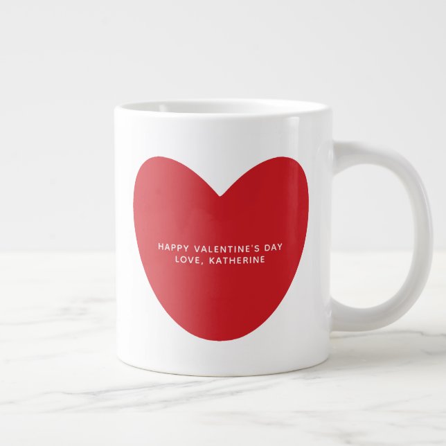 Simple cute red heart personalized Valentine's Day Giant Coffee Mug (Right)