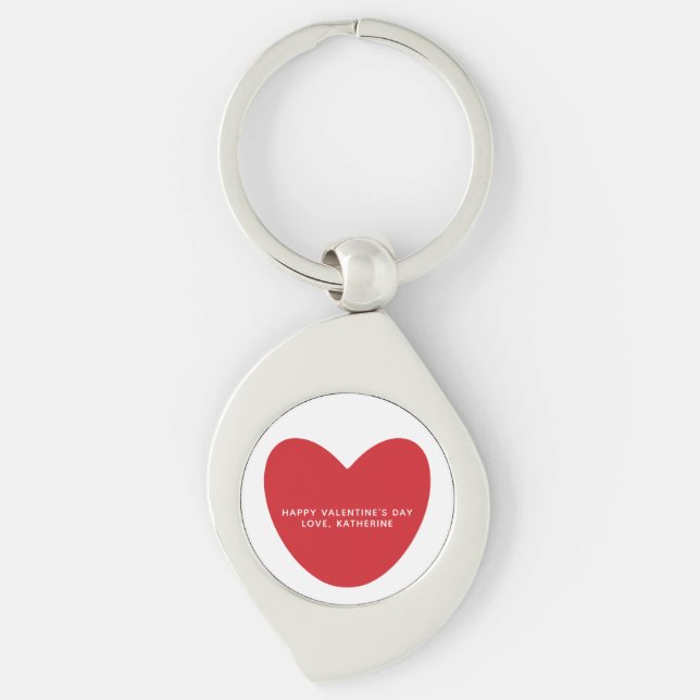 Simple cute red heart personalized Valentine's Day Keychain (Front)