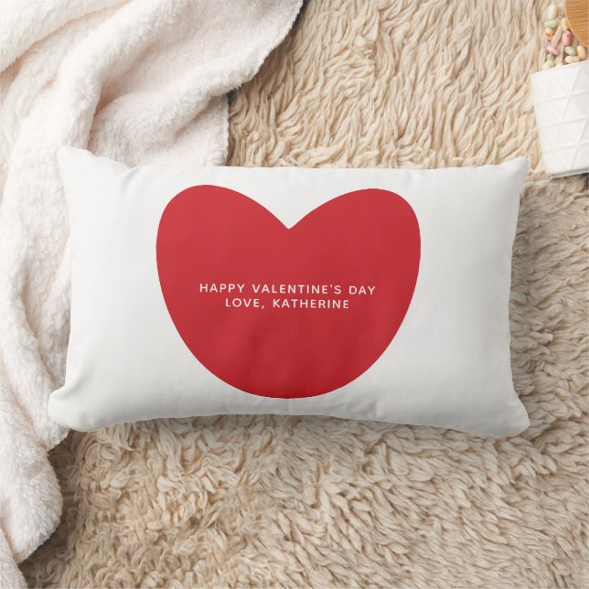 Simple cute red heart personalized Valentine's Day Lumbar Pillow (Blanket)