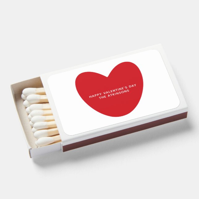 Simple cute red heart personalized Valentine's Day Matchboxes (Front Open)