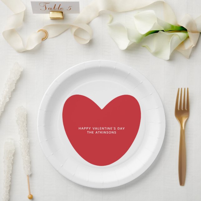 Simple cute red heart personalized Valentine's Day Paper Plates (Wedding)