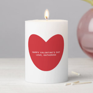 Simple cute red heart personalized Valentine's Day Pillar Candle