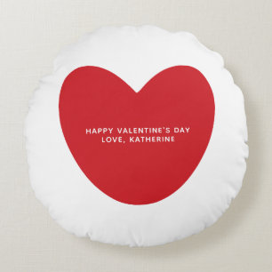 Simple cute red heart personalized Valentine's Day Round Pillow