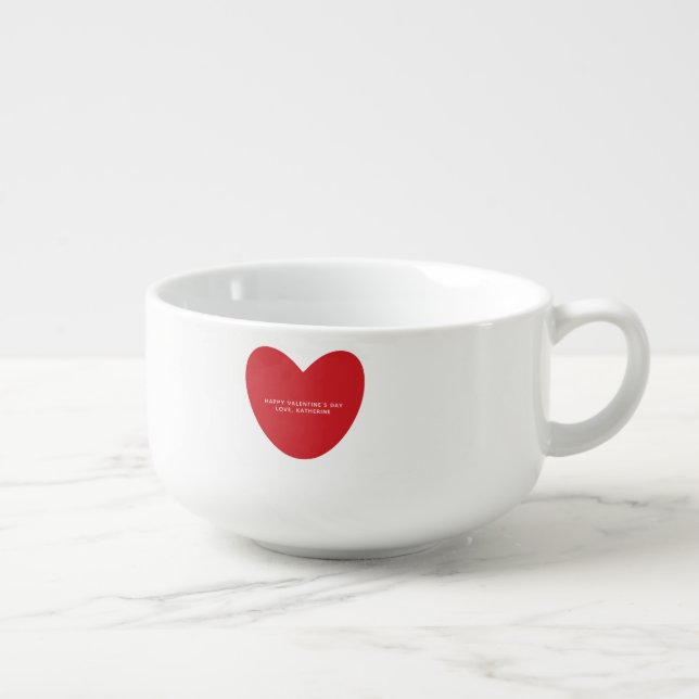 Simple cute red heart personalized Valentine's Day Soup Mug (Left)