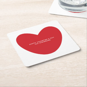 Simple cute red heart personalized Valentine's Day Square Paper Coaster