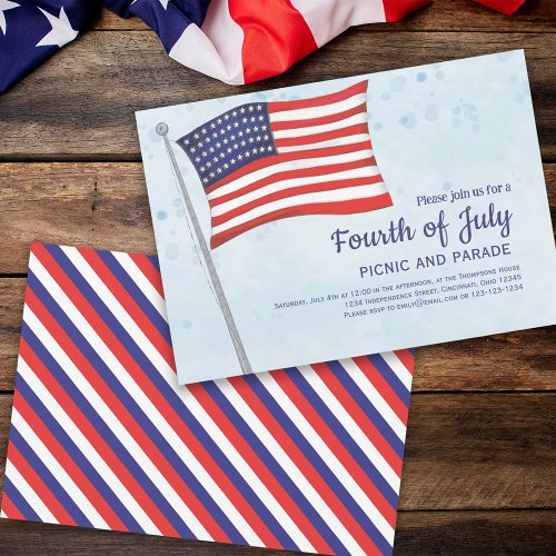 Simple Cute Red White Blue Fourth Of July Flag Invitation