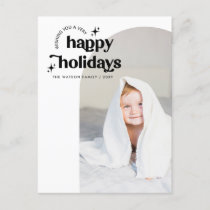 Simple Cute Retro Groovy Happy Holidays Photo Holiday Postcard