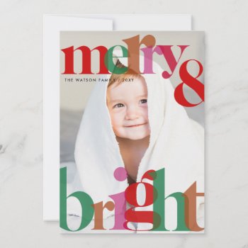 Simple Cute Retro Merry And Bright Photo Holiday Card by XmasMall at Zazzle
