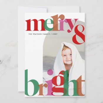 Simple Cute Retro Merry And Bright Photo Holiday Card by XmasMall at Zazzle