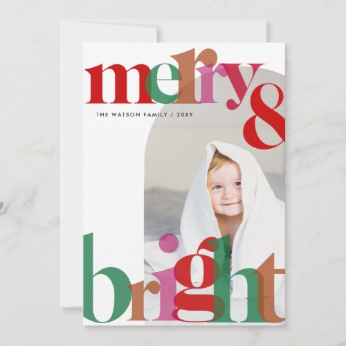 Simple Cute Retro merry and bright Photo Holiday Card