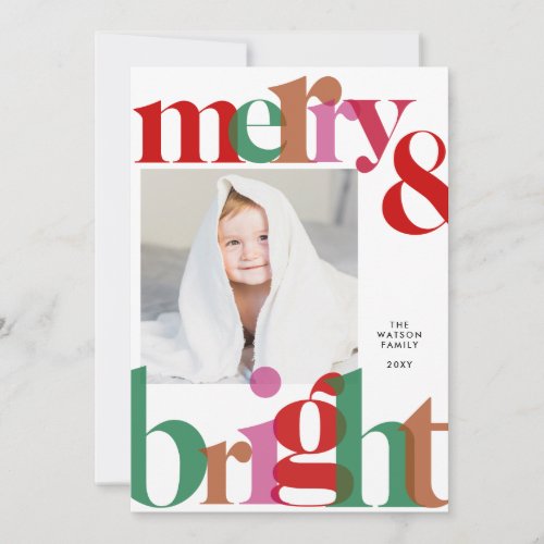Simple Cute Retro merry and bright Photo Holiday Card