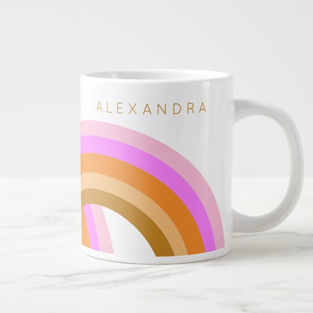 Simple Cute Retro Orange Rainbow Personalized  Giant Coffee Mug (Right)