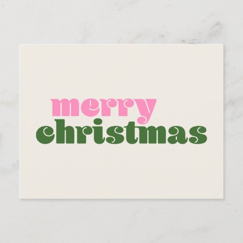 Simple Cute Retro Pink Green Merry Christmas  Postcard