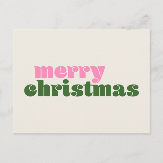 Simple Cute Retro Pink Green Merry Christmas  Postcard (Front)