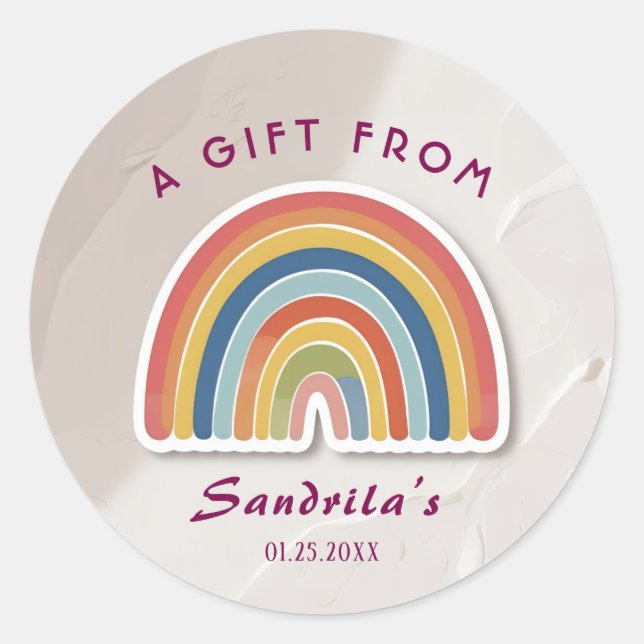 Simple Cute Retro Rainbow Personalized Gift From  Classic Round Sticker (Front)