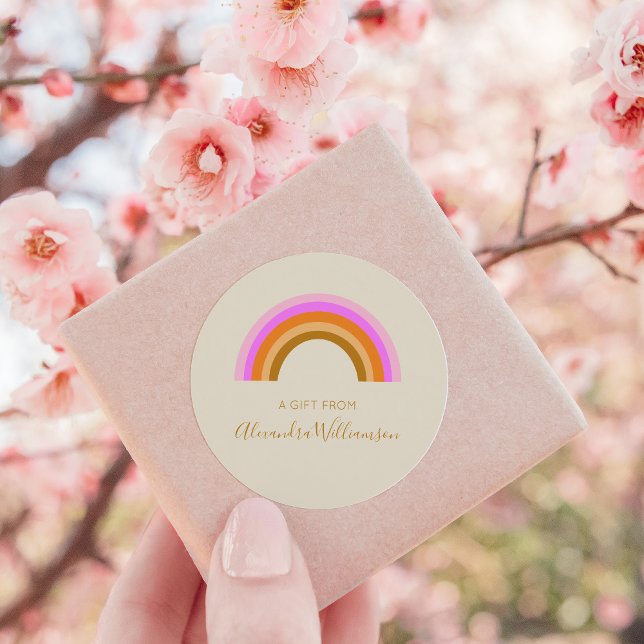 Simple Cute Retro Rainbow Personalized Gift From Classic Round Sticker (Creator Uploaded)