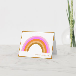 Simple Cute Retro Rainbow Personalized Name Pink Note Card