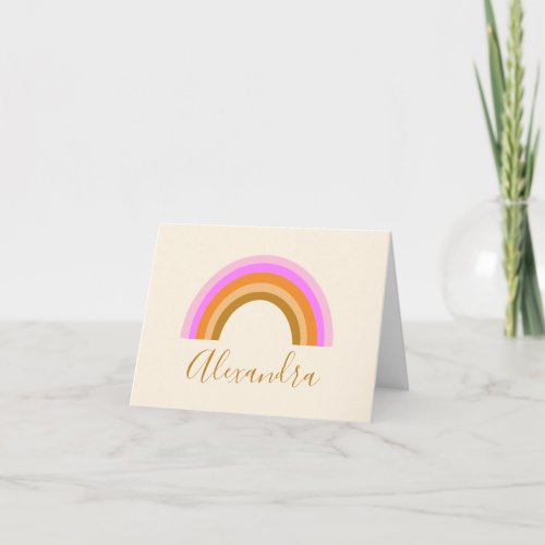 Simple Cute Retro Rainbow Personalized Script Name Note Card