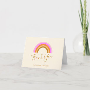 Simple Cute Retro Rainbow Personalized Script Name Thank You Card