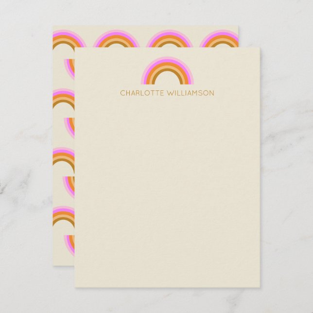 Simple Cute Retro Rainbow Personalized Stationery Note Card (Front/Back)