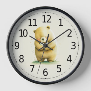 Simple Cute Sad Bear Holding a Heart Artwork Clock
