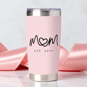 Simple Cute Script Heart Pink Mom Established Est Insulated Tumbler