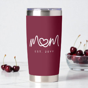 Simple Cute Script Heart Red Mom Established Est Insulated Tumbler