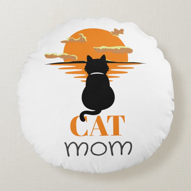 Simple Cute Script Pet owner Cat Mom Round Pillow (Front)