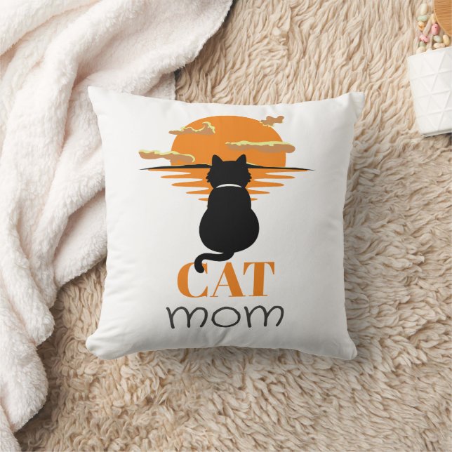 Simple Cute Script Pet owner Cat Mom Throw Pillow (Blanket)