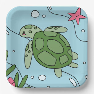 Simple Cute Sea Turtle Tortoise Kids Party Paper Plates