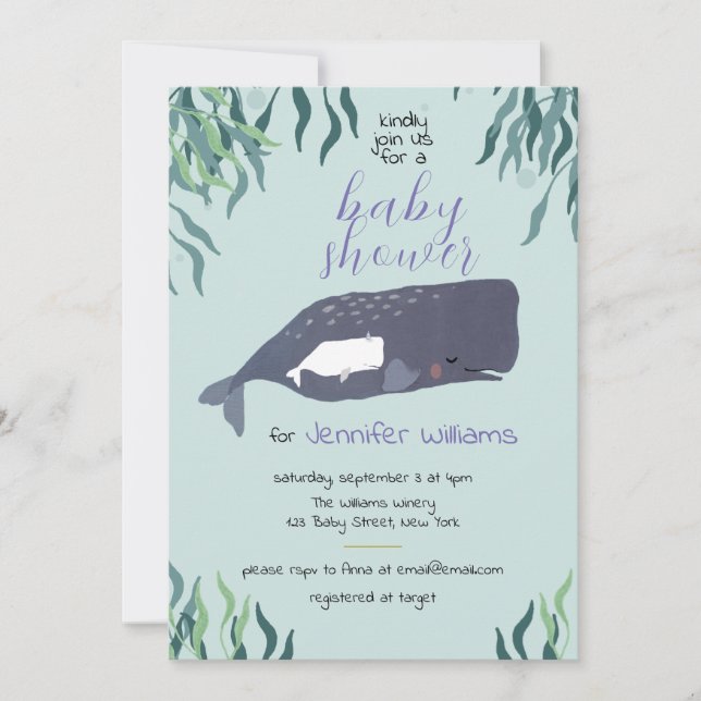 Simple Cute Sea Whale Light Blue Baby Shower Invitation (Front)