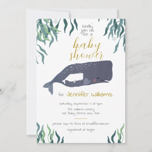 Simple Cute Sea Whale Neutral Baby Shower   Invitation